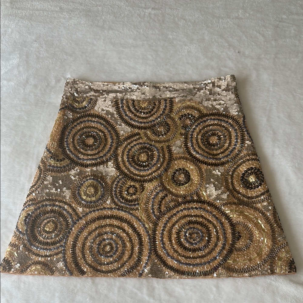 Farah Bronze and Beige Sequin Mini Skirt